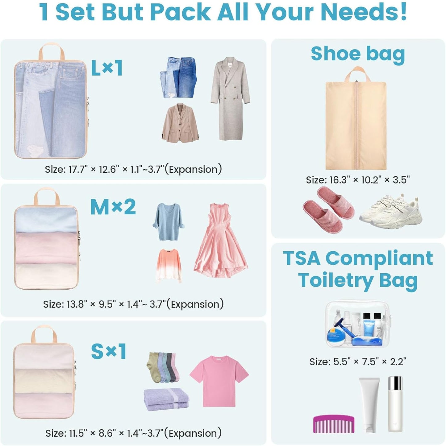 Cambond See Through Mesh Compression Packing Cubes for Suitcase