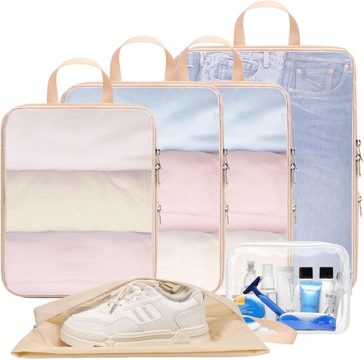 Cambond See Through Mesh Compression Packing Cubes for Suitcase