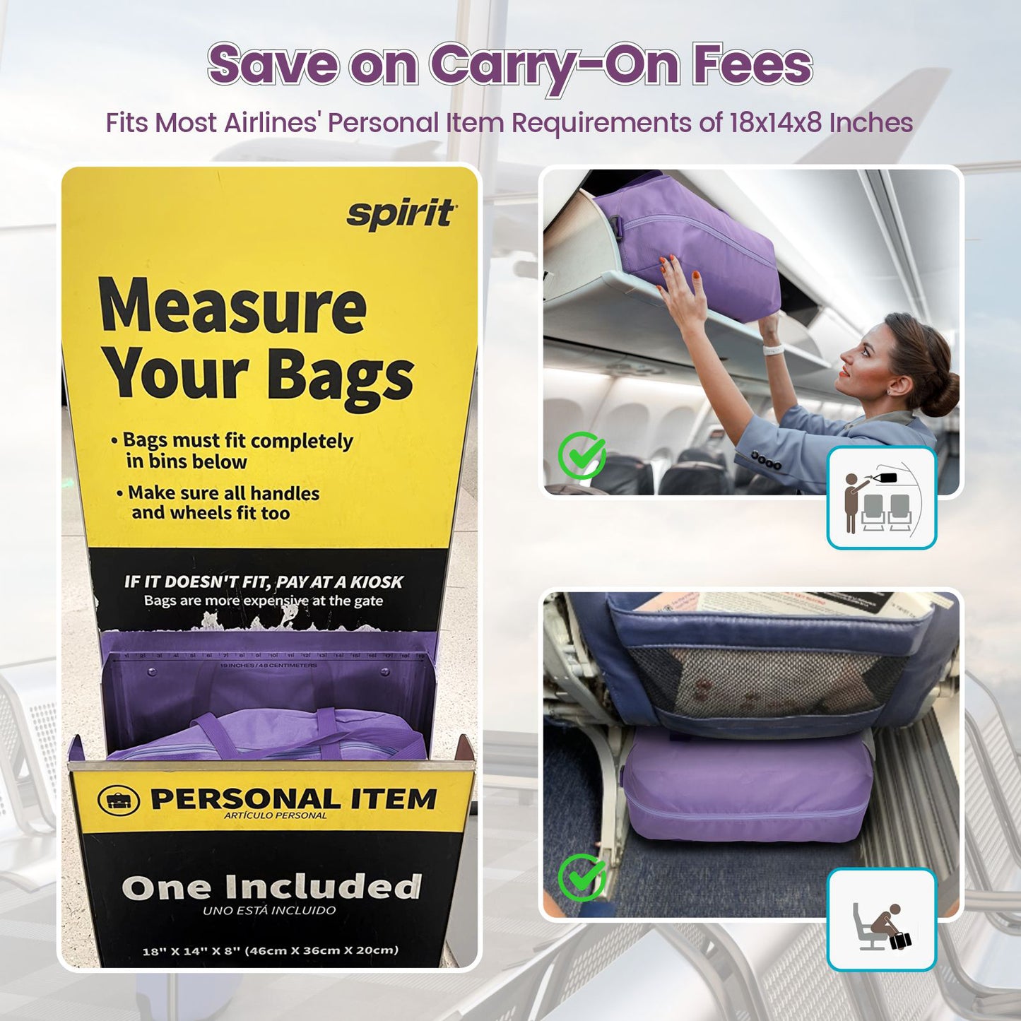 Cambond Spirit Airlines Personal Item Bag 18x14x8 Inch - 30L Personal Item Travel Bag