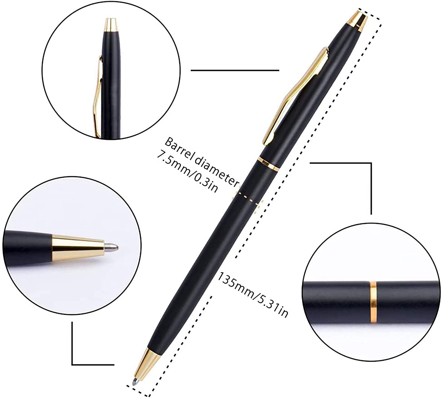 Classic Metal Ballpoint Pens - Black Ink, 1.0mm Medium Point