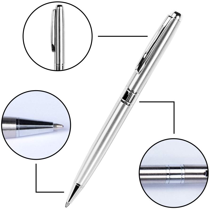 Stainless Steel Ballpoint Pens, Black Ink 1.0mm Point - 5 Pack